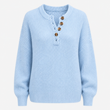 Autumn Collection : Pull Long Femme Maille Douce à Boutons Élégance Décontractée in Bleu van Seroa