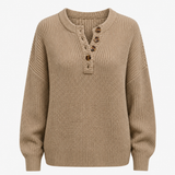 Autumn Collection : Pull Long Femme Maille Douce à Boutons Élégance Décontractée in Khaki van Seroa