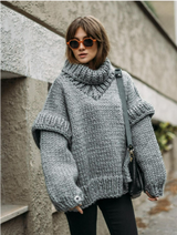 Autumn Collection : Pull Tricoté Oversize Femme Autumn Collection in Gris van Seroa