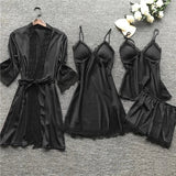 Pyjama pour femmes : Pyjama Femme Satin 2 Pièces Élégant Confortable & Doux in Noir van Seroa