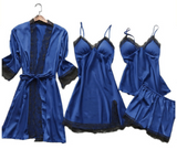 Pyjama pour femmes : Pyjama Femme Satin 2 Pièces Élégant Confortable & Doux in Bleu foncé van Seroa