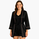 Pyjama et vêtements d'intérieur pour femmes : Pyjama Satin Femme Trois Pièces Chic Confortable in Noir van Seroa