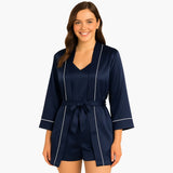Pyjama et vêtements d'intérieur pour femmes : Pyjama Satin Femme Trois Pièces Chic Confortable in Bleu van Seroa