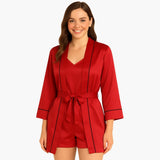 Pyjama et vêtements d'intérieur pour femmes : Pyjama Satin Femme Trois Pièces Chic Confortable in Rouge van Seroa