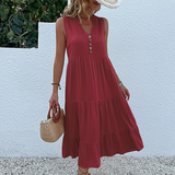 dresses : Robe Midi d'Été Sans Manches à Boutons et Coupe Décontractée Femme in Rouge van Seroa