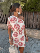 Robes pour femmes : Robe d'été femme corail décontractée fluide en coton S-XL in Beige Rouge van Seroa