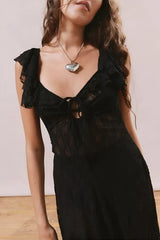 Robes midi : Robe Femme Dentelle Midi Asymétrique in Noir van Seroa