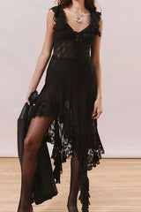 Robes midi : Robe Femme Dentelle Midi Asymétrique in van Seroa