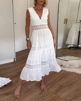 Robes : Robe Longue Femme Été Bohème Coton Dentelle Blanc Fluide in Blanc van Seroa