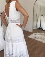 Robes : Robe Longue Femme Été Bohème Coton Dentelle Blanc Fluide in van Seroa