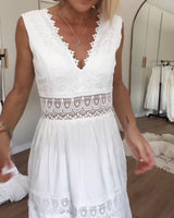 Robes : Robe Longue Femme Été Bohème Coton Dentelle Blanc Fluide in van Seroa