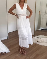 Robes : Robe Longue Femme Été Bohème Coton Dentelle Blanc Fluide in van Seroa
