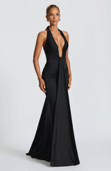 Robes pour femmes : Robe Longue Fluide Noire Femme en Jersey Doux S-XL Élégante & in Noir van Seroa