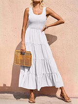 Robes : Robe D'été Femme Longue Plissé in Blanc van Seroa