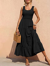 Robes : Robe D'été Femme Longue Plissé in Noir van Seroa