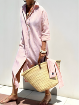 Robes : Robe longue femme rayée décontractée en coton pour été et plage in Rose van Seroa