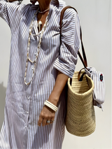 Robes : Robe longue femme rayée décontractée en coton pour été et plage in Kaki van Seroa