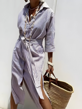 Robes : Robe longue femme rayée décontractée en coton pour été et plage in van Seroa