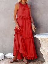 Robes : Robe Longue Femme sans Manches in Rouge van Seroa