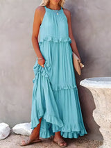 Robes : Robe Longue Femme sans Manches in Bleu van Seroa