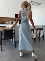 Robes : Robe Longue Femme sans Manches Chic Denim in van Seroa