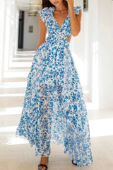 Robes : Robe Longue Femme Été Élégante Viscose Fluide Imprimée Florale in Bleu van Seroa
