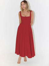 Robes pour femmes : Robe Midi Femme Encolure Carré Mode Féminine Popular in Rouge van Seroa