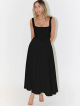 Robes pour femmes : Robe Midi Femme Encolure Carré Mode Féminine Popular in Noir van Seroa