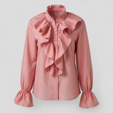 top blouses : Blouse Élégante à Volants avec Manches Statement Femme in Rose van Seroa
