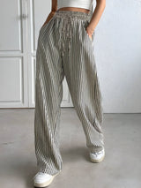 other : Pantalon Fluide Femme Élastique Rayures in Noir Blanc van Seroa