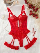other : Ensemble Lingerie Femme en Lin et Dentelle - Confortable et Élégant in Rouge van Seroa