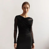 top blouses : Top croisé en tulle, Manches Longues et Ajusté Femme in Noir van Seroa
