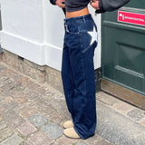 skirts : Jean Taille Basse avec Imprimé Étoiles Denim Femme in van Seroa