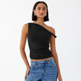 top blouses : Top Femme Denim Asymétrique in Noir van Seroa