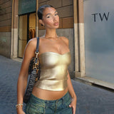 top blouses : Crop Top Femme Vintage Doré in L'or van Seroa
