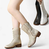 Shoes : Bottes perforées en cuir véritable mi-mollet respirantes Femme in van Seroa