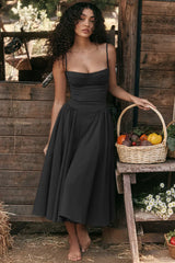 dresses : Robe Midi Élégante À Bretelles Fines Inspirée Du Style Vintage Femme in Noir van Seroa