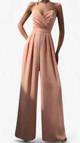 Combinaison élégante femme à bretelles fines et pantalon palazzo doux