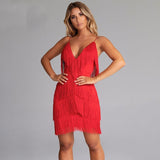 dresses : Robe glamour à franges style années 20 avec bretelles fines Femme in Rouge van Seroa
