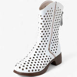 Shoes : Bottes perforées en cuir véritable mi-mollet respirantes Femme in Bianca van Seroa