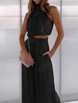 dresses : Pantalon Fluide Femme Jean Taille Haute Élégant Drapé in Noir van Seroa