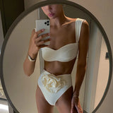 swimwear : Bikini avec Détail Fleuri et Bas Taille Haute Femme in Blanc 2 van Seroa