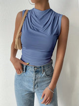 top blouses : Top Femme sans Manches Ajusté Drapée in Bleu van Seroa