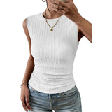 top blouses : Top Femme sans Manches Denim Ajustée in Blanc van Seroa