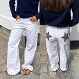 skirts : Jean Taille Basse avec Imprimé Étoiles Denim Femme in Blanc van Seroa