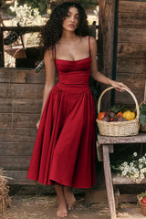 dresses : Robe Midi Élégante À Bretelles Fines Inspirée Du Style Vintage Femme in Rouge van Seroa