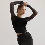 top blouses : Top croisé en tulle, Manches Longues et Ajusté Femme in van Seroa