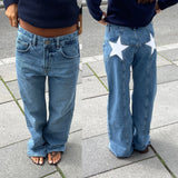 skirts : Jean Taille Basse avec Imprimé Étoiles Denim Femme in Bleu clair van Seroa