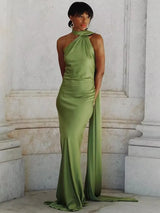 dresses : Robe Longue Fluide Élégante pour Femme - Idéale Soirée, Cérémonie ou Été in Vert van Seroa