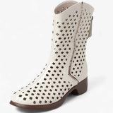 Shoes : Bottes perforées en cuir véritable mi-mollet respirantes Femme in Beige van Seroa